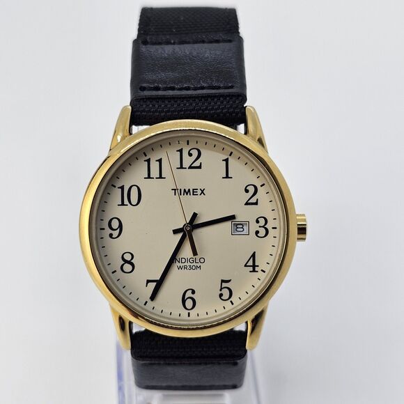 Timex Men's Easy Reader Watch 38MM Gold Case White Dial New Black Canvas Bands - Picture 1 of 15